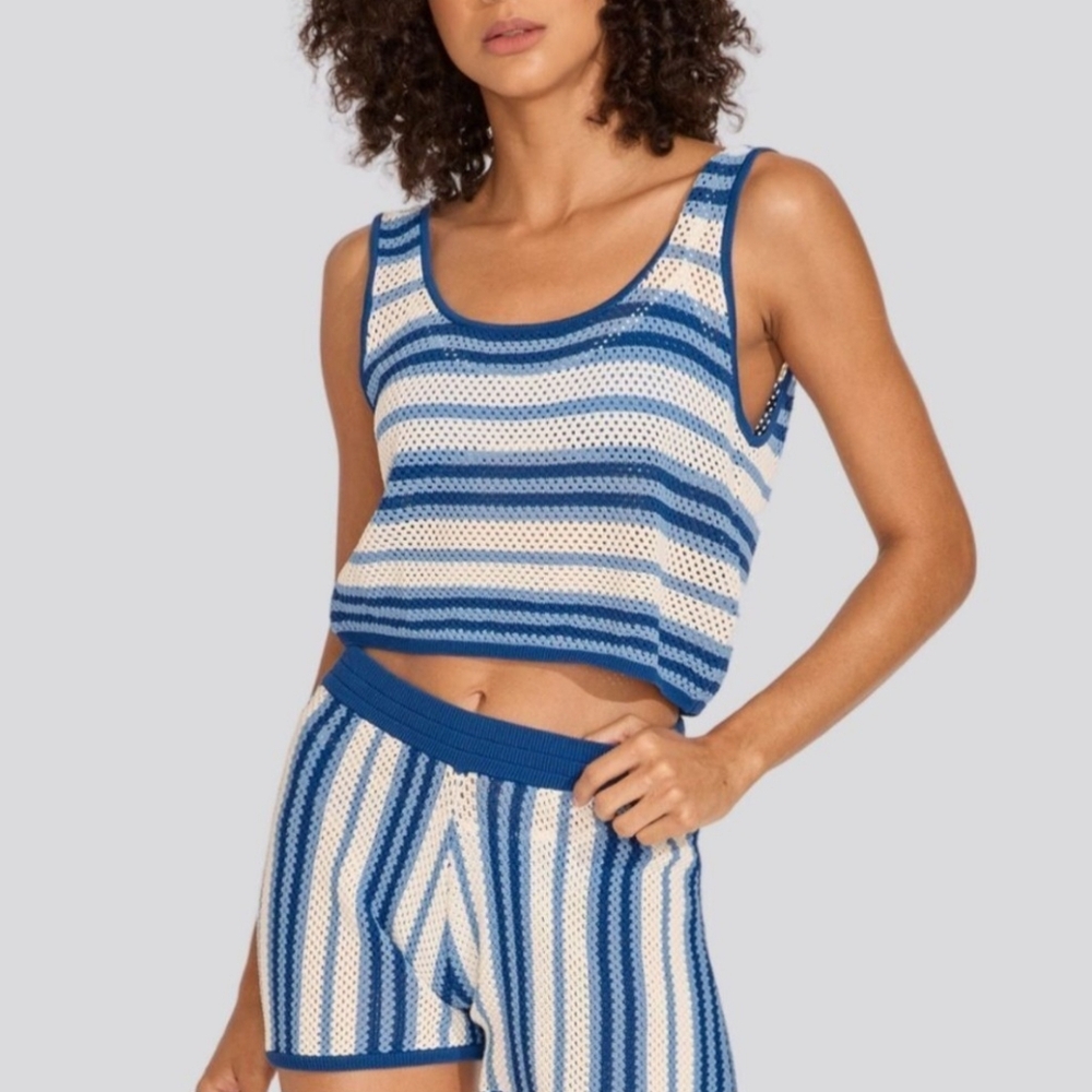 Solid & Striped top XS Marina blue Charlie crochet swim nautical beach new $150